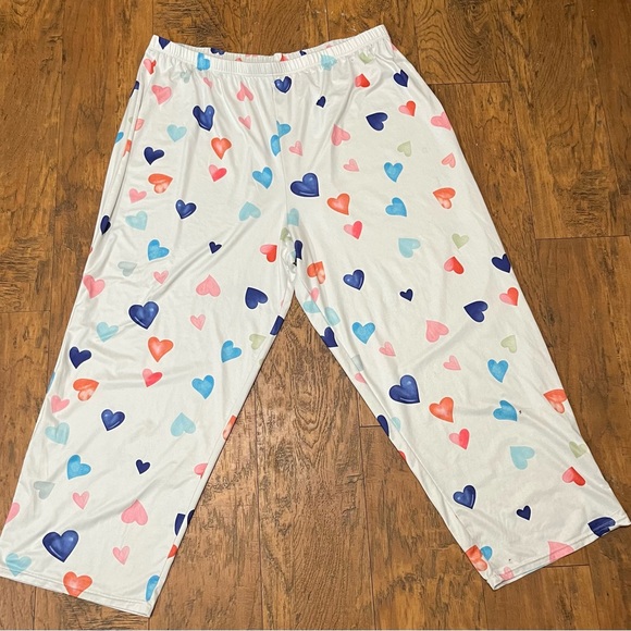 Wmns Pajamas Lounge Set Short Sleeve Long Elastic Waist Pants Hearts Pink/red 3x - Picture 6 of 12